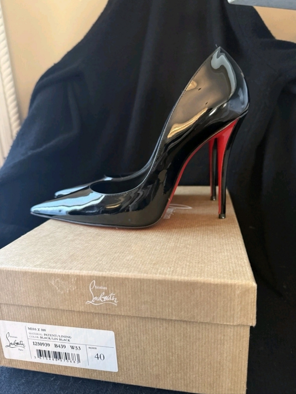 Christian Louboutin Miss Z Black Patent Leather Pointed Toe Pumps SIZE 40